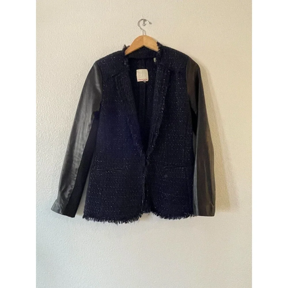 Rebecca Taylor Tweed Leather Fringe Moto Jacket - Picture 2 of 9